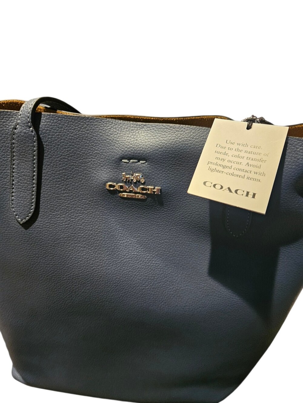Coach Pebbled Leather Tote in Denim Blue with Silver Hardware -NWT